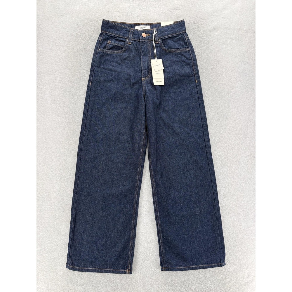 Reserved Culottes Wide Leg Crop Jeans Womens 4 Blue Dark Wash High Rise Denim